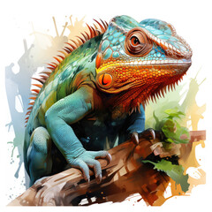 Fototapeta premium watercolor Chameleon Teaclipart, Generative Ai