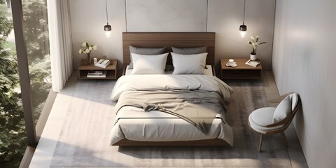 Fototapeta na wymiar A comfortable 5-Star Hotel Modern Bedroom Interior Showcase generative AI