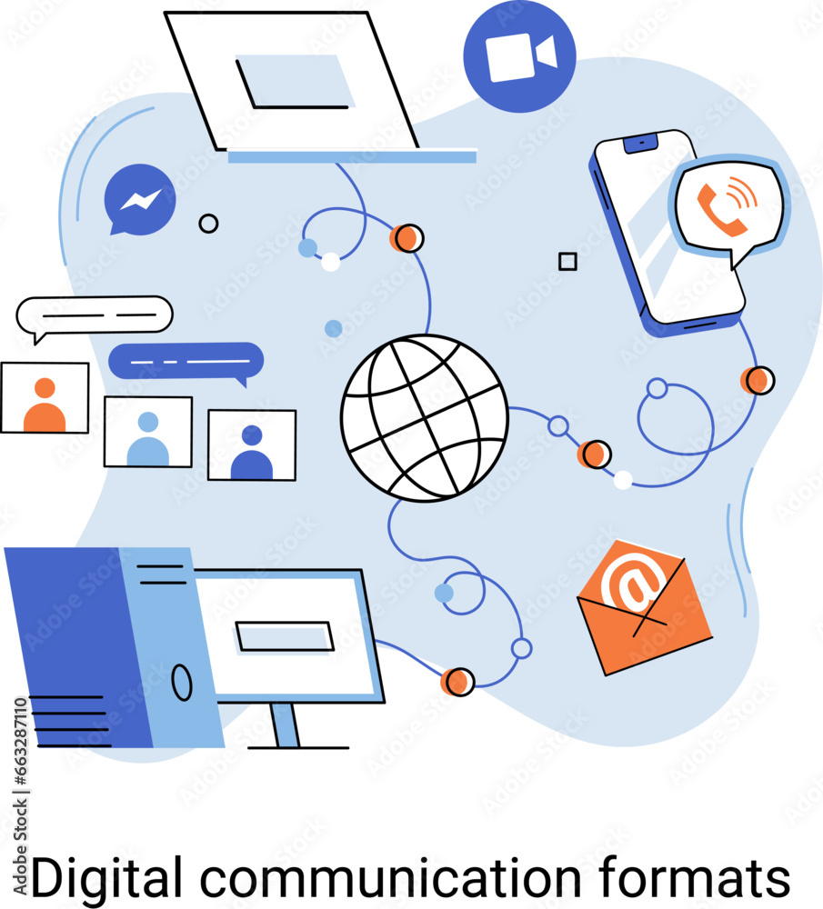 Wall mural digital communication formats metaphor, content online data and social media streaming. abstract mod
