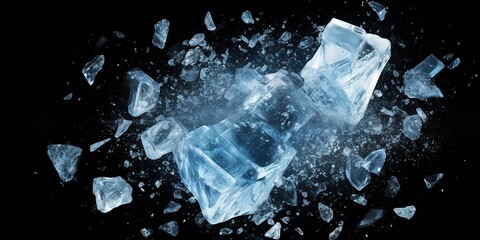 broken ice cubes on a black background