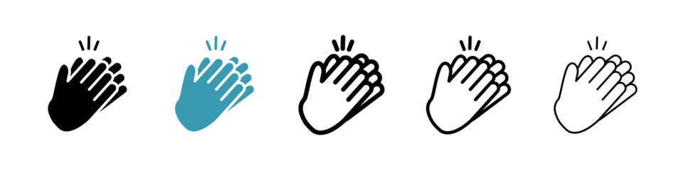 Clapping hands sign icon set. Congratulation clap vector icon. Applause handclap emoji vector sign. Appreciate vector sign in black filled and outlined style. - obrazy, fototapety, plakaty
