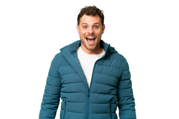 Brazilian man over isolated chroma key background with surprise facial expression