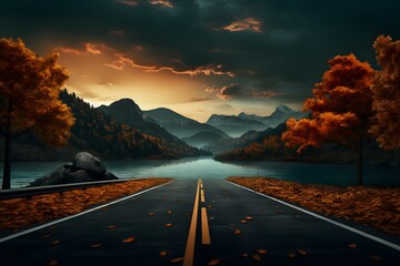 Highway Through Dark Orange and Teal