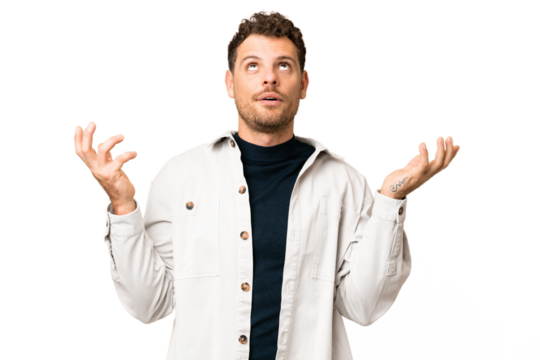 Brazilian man over isolated chroma key background stressed overwhelmed
