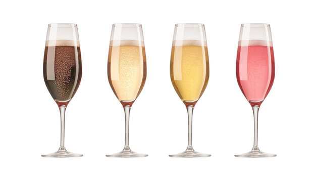 glasses of champagne isolated on transparent background cutout