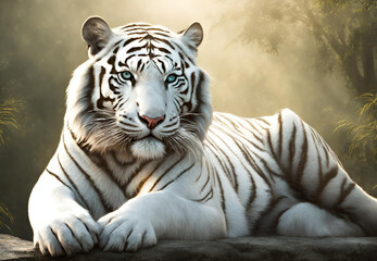 white bengal tiger,
White Bengal Tiger Portrait,
White Fur Elegance Bengal Tiger