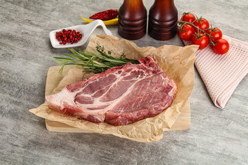 Raw pork neck steak uncoocked