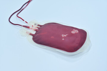 close up blood bag in laboratory medical concept. blood, donate blood, blood bank.