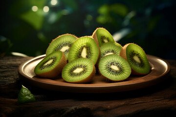 kiwi fruit on a wooden surface