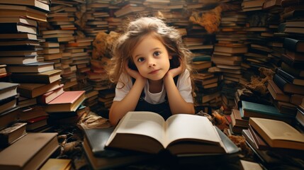 girl love books and love to read books, in the style of portraits with soft lighting, cryptid academia