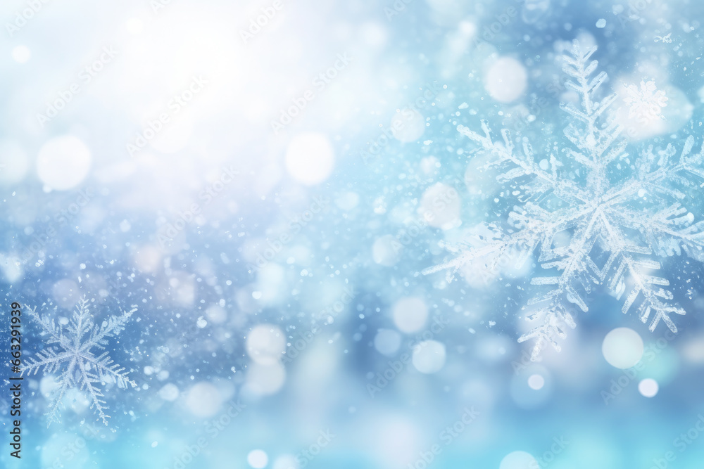Poster background with snowflakes and bokeh effect