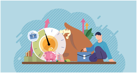 Wellbeing metaphor. Vector illustration. Wellbeing at work, compass that guides towards healthy work-life balance Support of professional growth, launchpad for career trajectories Support insurance