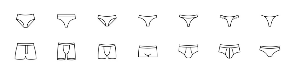 Underpants, underwear vector icon. Underwear trunks, boxer, bikini, lingerie outline icons collection. Underpants icon - obrazy, fototapety, plakaty