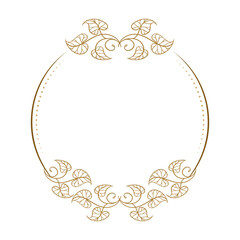 Vector round gold floral frame with ivy leaves decoration. Luxury wreath template for invitations and greeting cards.
