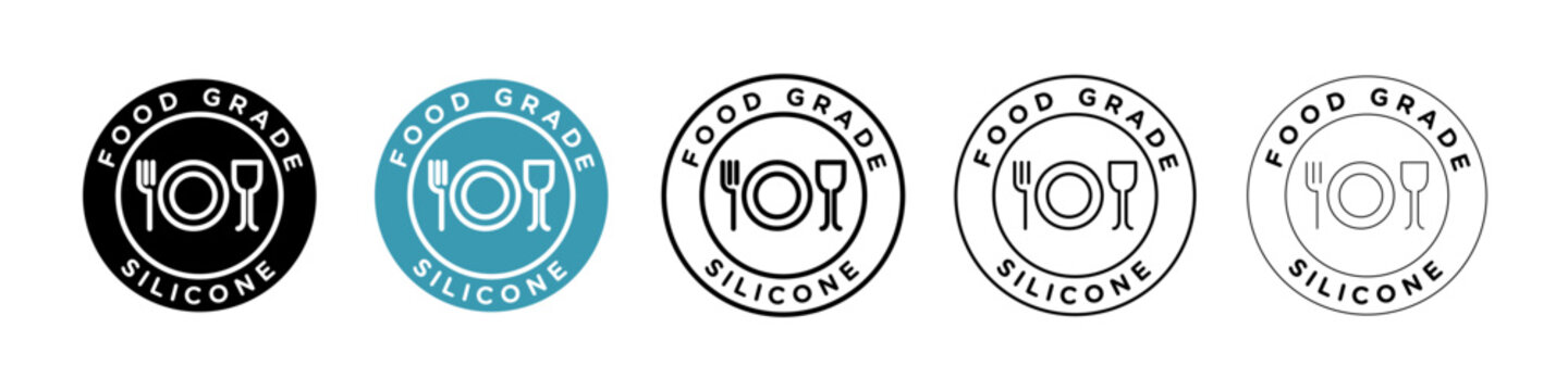 Food grade silicone sign icon set. Plastic safety fork and glass vector icon for ui designs.