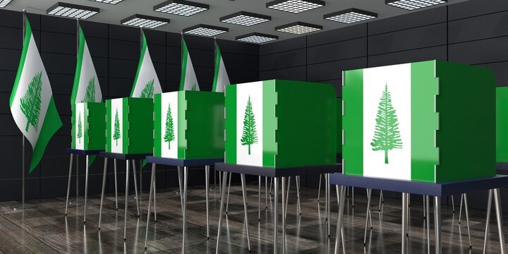 Norfolk Island - voting booths and national flags in polling station - election concept - 3D illustration