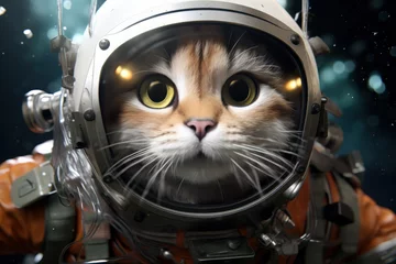 Foto op Plexiglas cute cat in an astronaut costume. funny cat conquers space. pet and modern technology. © Svetlana