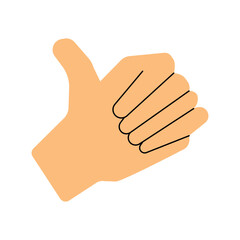 Modern vector flat illustration. Orange hand with thumb up.