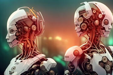 Steampunk robot cyborg android Halloween Illustration