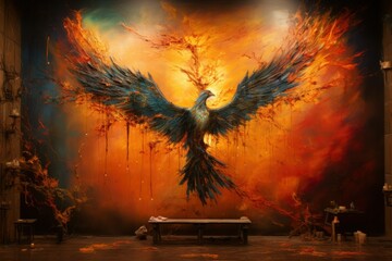 Ancient phoenixes rising from ashes with renewed life - Generative AI