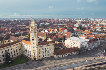 Fototapeta premium Oradea romania tourism aerial a stunning aerial view of a historic European city illuminated at night