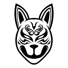 Kitsune Head japanesee Wolf black and white Logo vector illustration