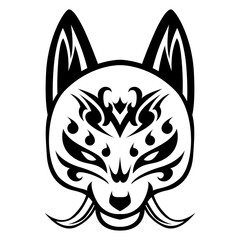 Kitsune vector Samurai Black And White Head Japanesee Wolf Logo illustration