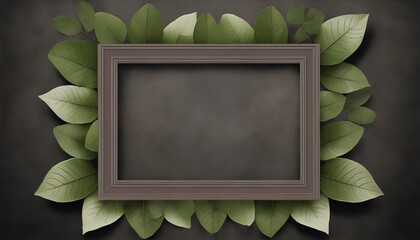 Green natural tree leaves frame. Stone copy space background
