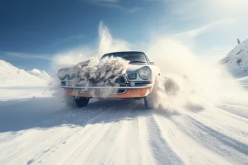 Deurstickers car in the snow © RJ.RJ. Wave