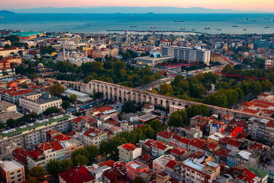 Aerial view of The Aqueduct of Valens, Istanbul, Turkey.