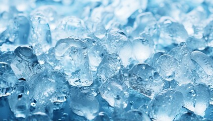 Ice cubes close-up in blue tone. Abstract background