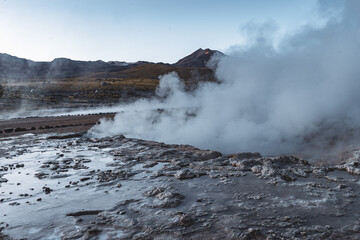 geysers del tatio in the Atacama desert in Chile at sunrise