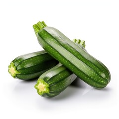 Three green zucchini on a white surface