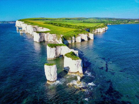Aerial view of Studland Old Harry cliffs, Dorset, England, United Kingdom.