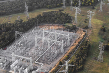 Aerial view of Power Substation in Natural Setting, Victoria, Australia.