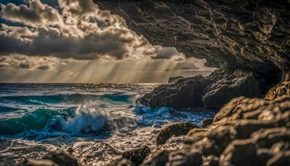 Cinematic Serenity The Ocean's Majesty Through the Cave's Lens
