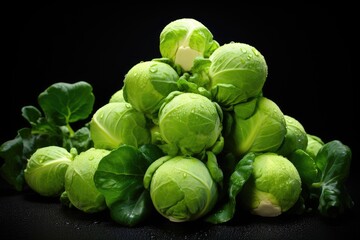 vegetable brussels sprout on isolated black background