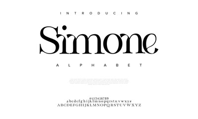 Simone premium luxury elegant alphabet letters and numbers. Elegant wedding typography classic serif font decorative vintage retro. Creative vector illustration
