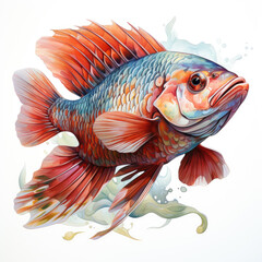Fototapeta premium watercolor Tilapia dragon Teaclipart, Generative Ai