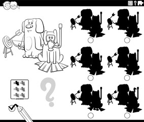 educational shadows game with cartoon dogs coloring page