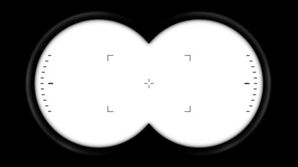Binoculars point of view with viewfinder (looking through binoculars) isolated on white or transparent background, template for your landscapes. Png.