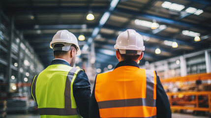 Inspection Team in Action, working in a factory, with copy space, blurred background