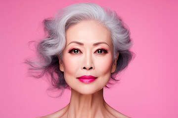 Beautiful mature asian woman with pastel pink lips
