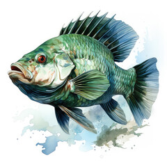 Fototapeta premium watercolor Tilapia dragon Teaclipart, Generative Ai