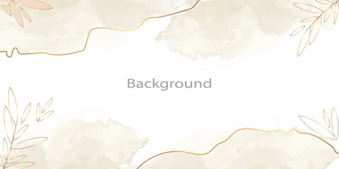 Abstract vector decorative background, wallpaper in minimal style with watercolor stains, golden lines and flowers. Vector background for banner, poster, web and packaging.