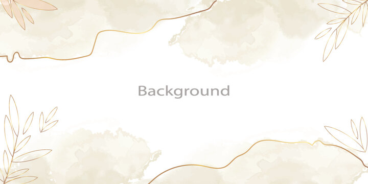 Abstract vector decorative background, wallpaper in minimal style with watercolor stains, golden lines and flowers. Vector background for banner, poster, web and packaging.