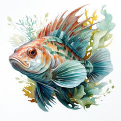 Obraz premium watercolor Tilapia dragon Teaclipart, Generative Ai