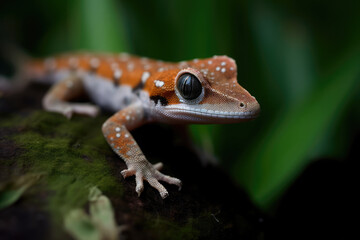 Fototapeta premium Small tropical frog in the wild. Macro photography. 