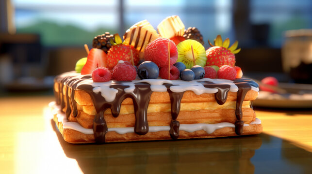 G&acirc;teau de p&acirc;tissier, sur une table en bois. P&acirc;tisserie, boulangerie, dessert, nourriture. Pour conception et cr&eacute;ation graphique.
