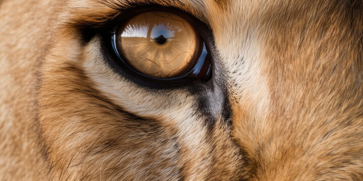 Closeup of a majestic lion's eye. 